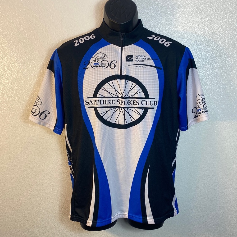 Squadra Short Sleeve Cycling Jersey, Sapphire Spokes, Blue/Black/White, Mens XL